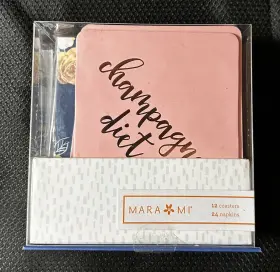 27382 Mara Mi Inch Champagne Diet 12 Coasters And 24 Napkins Hostess Gift Set Brand New