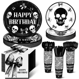 En-marspark-3335 Marspark 210 Pcs Halloween Happy Birthday Tableware Set Gothic Style Black Bo