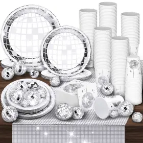 Disco-412 Marsui 121 Pcs 70s Disco Party Supplies Ball Dinner Paper Plates