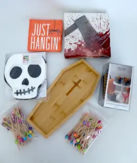 Martha Stewart 889092512147 Halloween Party Coffin Tray Skull Picks Napkins Web Cups New