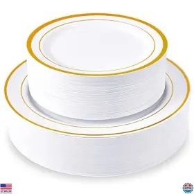 B09pyld8tv Martha Stewart 100 Disposable Gold Plastic Plates - 50 Dinner And Dessert Party Wedding