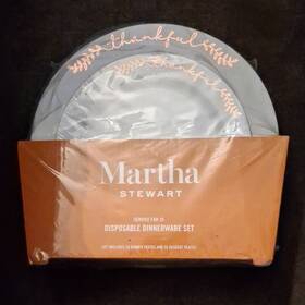 Martha Stewart T7033 Disposable Dinnerware Set Thankful Pattern 50 Pieces Gray Adults