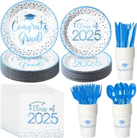 Msk24079 Mashan 175pcs Class Of 2025 Graduation Plates And Napkins Set Disposable Paper