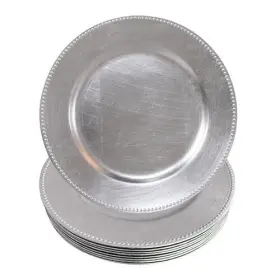 Mepz01930 Match Event Silver Plastic Beaded Charger Plates - 12 Pcs 13 Inch Round Wedding Party