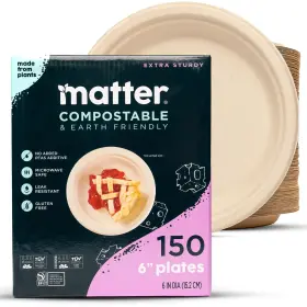 Matter 810095690167 Premium 6 Inch Fiber Plates 150 Pack Biodegradable Not Paper Eco-friendly Cer