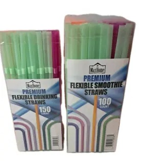 Max Home 031779003381 Premium Flexible Smoothie Straws 250 Count Bright Colors Brand New