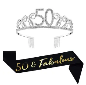 Mayin 732046500212 50th Birthday Decorations Party Supplies Tiara And Sash Black Glitte