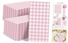 Pcn001 Mayung 200 Pcs Gingham Napkins - 3-ply Disposable And White Checkered Paper Pink