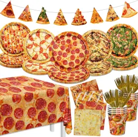 Mbetray 705353789670 Pizza Party Supplies Tableware Set 142pcs Birthday Plates Napkins C