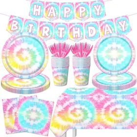 Mbetray 772093985037 142pcs Birthday Party Decorations Colorful Supplies Tie Dye