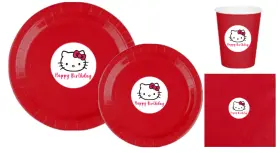 Mcadoorwe 791794192534 Kitty Birthday Party Supplies Set Red Paper Plates And Cups With Happy