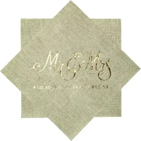 Mealivos 445010310382 100pcs Wedding Napkins 3-ply Gold Foil Mr And Mrs Cocktail Folded 5 X