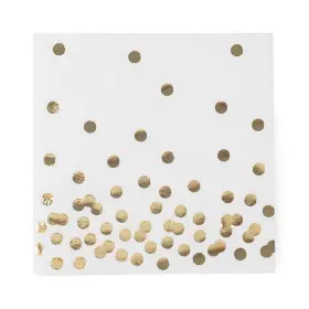 Mealivos 741376055637 80 Pack Of White Paper Cocktail Napkins With Gold Foil Polka Dot Confetti Pol