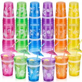 Meanplan Lo-meanplan-09856 100 Pcs Hawaiian Luau Party Decorations Tropical Cups Bulk With Umbre