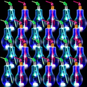 Lo-meanplan-83947 Meanplan 24 Pieces Light Bulb Cups Up Drinking Glasses Led Plastic Water Bottles Wi