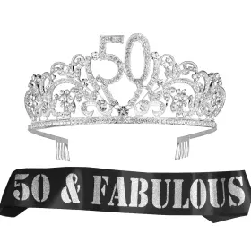 5r-25dc-glqp Meant2tobe 50th Birthday Sash And Tiara For Women - Fabulous Glitter Flowers Rh Inch