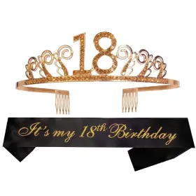 Meant2tobe 607467218575 18th Birthday Sash And Tiara For Women - Fabulous Set Glitter Waves R