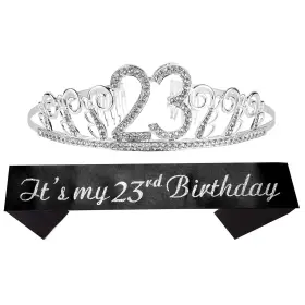 23rd Meant2tobe 607467219039 Birthday Sash And Tiara For Women - Fabulous Set Glitter Waves R