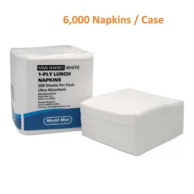 Mmlnw001 Medd Max Disposable Lunch Paper Napkins White Tssue 1 Ply 13 X 11.8 - 1/4 Fold 6000/cs