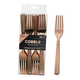 Medova 381416124222 Plastic Fork Set Cobble Cutlery Collection-32 Pcs - Heavy Rose Gold Forks