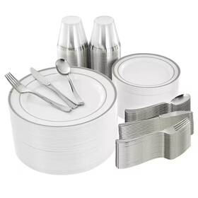 Megachef 313111652694 600-piece Disposable Plastic Dinnerware Party Set For 100-guests In White With S