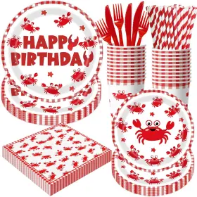 Dgh003 Meidisi 140 Pcs Crab Seafood Boil Birthday Plates Napkins Cups Straws Cutlery Set 20