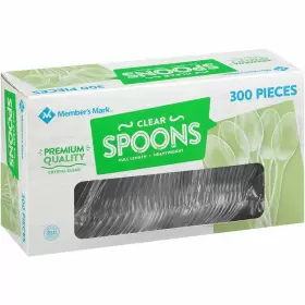 Members Mark 078742004419 Clear Plastic Spoons Heavyweight 300 Ct. Great Price