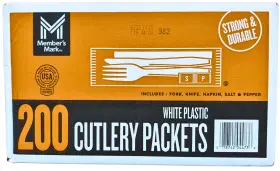 Members Mark 078742044736 White Plastic Cutlery Packets 200 Count