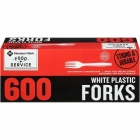195020 Members Mark White Plastic Forks 600 Ct