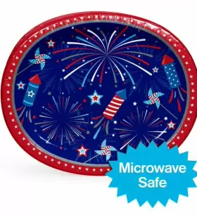 362398 Members Mark 4th Of July Fireworks And Rockets Oval Plates 10 Inch X 12 50 Ct