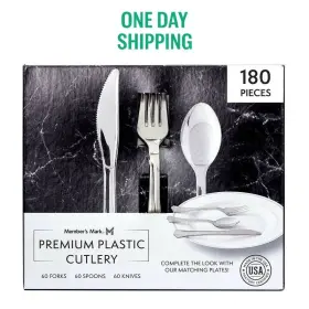 Members Mark 445012947944 Premium Silver-look Cutlery Combo 180 Count Elegant Disposable