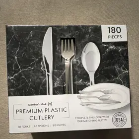 Ez6123180mmchr4 Members Mark Heavy-duty Bpa Free Plastic Silver Cutlery Set 180pcs