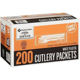 K9mkw2 Members Mark 2 Pack White Plastic Cutlery Packets 200 Ct