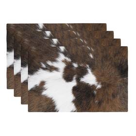 Menzhyan Pc1211-men04-08 Cowhide Print Placemats Set Of 4 Cow Skin Western Brown And White