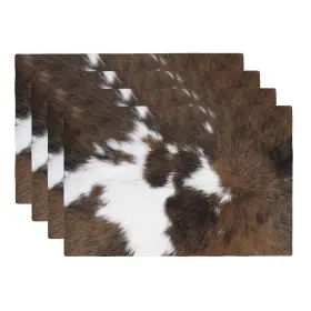 Pc1211-men04-08 Menzhyan Cowhide Print Placemats Set Of 4 Cow Skin Western Brown And White