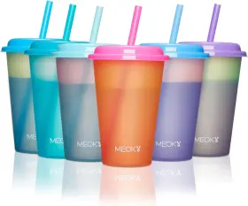Meoky 744759366931 Color Changing Cups With Lids And Straws For Kids 6pack 12oz Plastic Reus