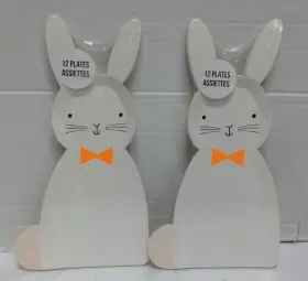 195972 Meri 24 Spring Easter Bunny Rabbit Shaped Paper Plates White Party Nip