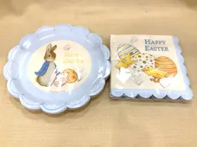 206551 Meri Peter Rabbit Happy Easter Blue 20 Napkins 12 Paper Plates Set
