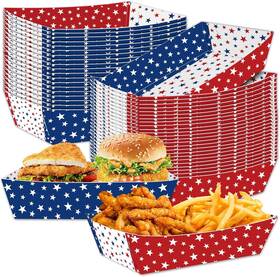 Merriva 711181596397 30 Pack Red White Blue Star Food Trays Disposable Paper Serving Containers Bo