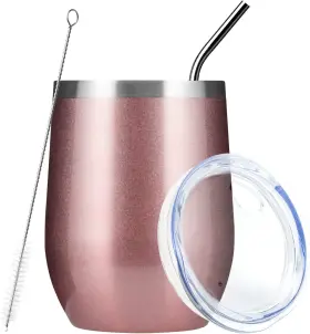 Meway 791315580737 Stemless 12 Oz Wine Tumbler Glasses With 1 Count Pack Of Rose Gold