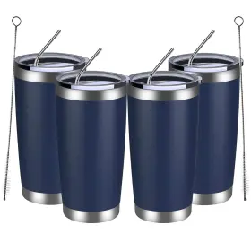 Meway 791328979498 20oz Tumbler 4 Pack Double Wall Vacuum Insulated Travel 20 Ounces Navy