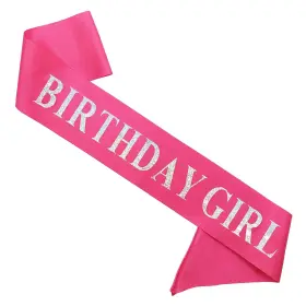 Mgjsrnh 137439997374 Birthday Sash For Women Pink Satin Silver Iridescence Glitter Girl S