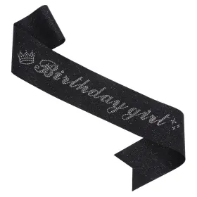 Mgjsrnh 137439999835 Birthday Sash For Girl Black Glitter Satin Silver Rhinestone Party Supplies
