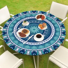 Kn009014-s Mhjy Round Tablecloth Fitted Elastic Table Cover Waterproof S 36-44 Teal Blue