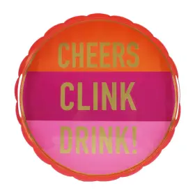 23st0732 Michaels 13 Inch Pink And Orange Cheers Clink Drink Metal Tabletop Tray By Ashland