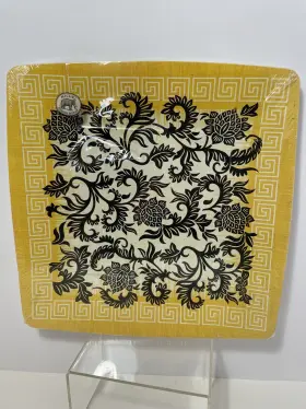 Pps214n Michel Design Works Iop 8 Large Dinner Paper Plates Yellow Damask Greek Key Blk