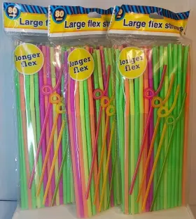 Midwood Brands 032251635533 Large Flexible Smoothie Plastic Straws 240 Pcs Assorted Colors Longer Flex Neon