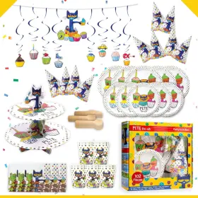 Mighty Mojo 313100395366 Pete The Cat Party In A Box Kit - Serves 10 People Plates Cups Napkins Uten