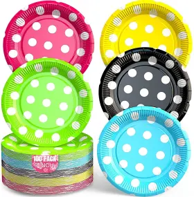 Milky House 751433582303 Paper Plate 9 Inch Disposable Plates 100 Pack Colored For Parties Polka D
