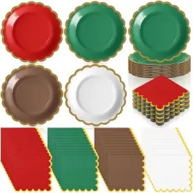 Tn2280 Mimorou 200 Pcs Christmas Tableware Set For 100 Guests Includes 7 Inch Paper Plates